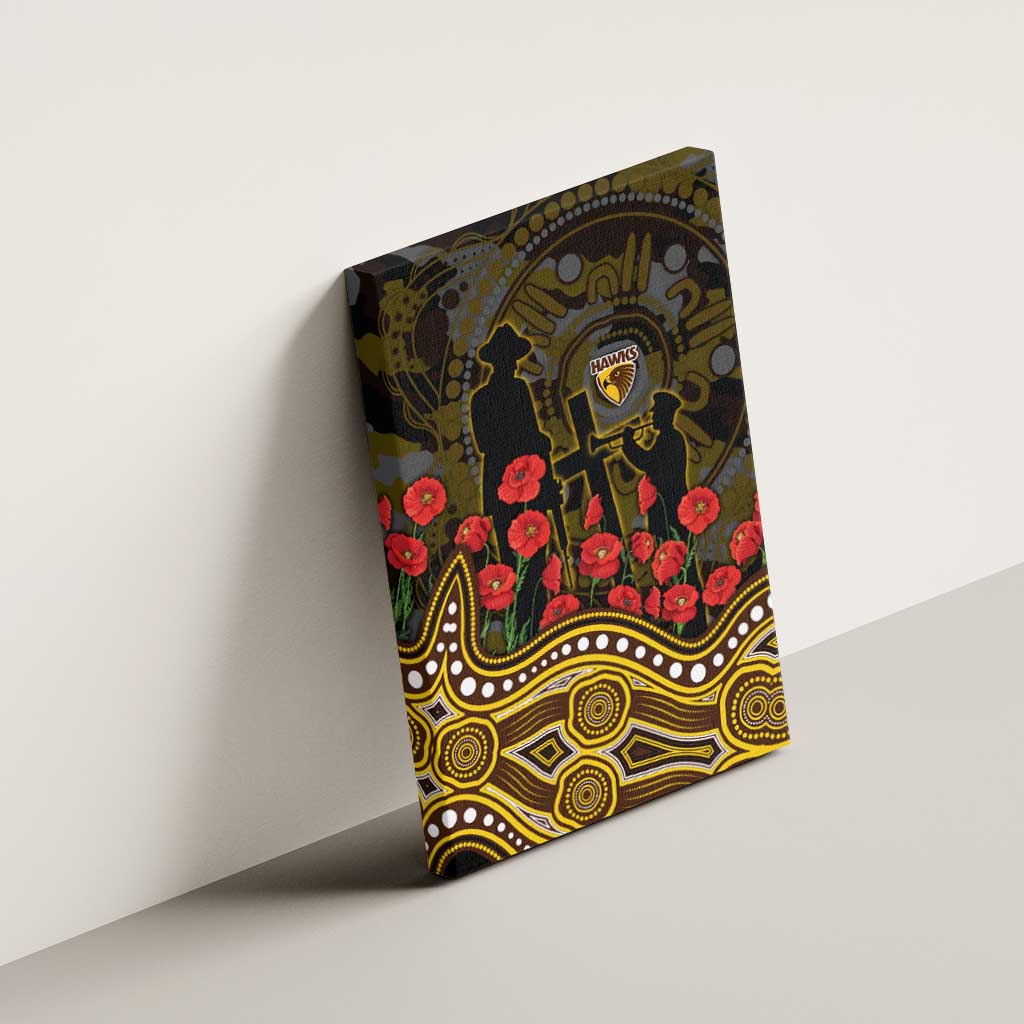 Hawthorn Hawks ANZAC Day Canvas Wall Art Indigenous Dot Art with Poppy Flower Tribute
