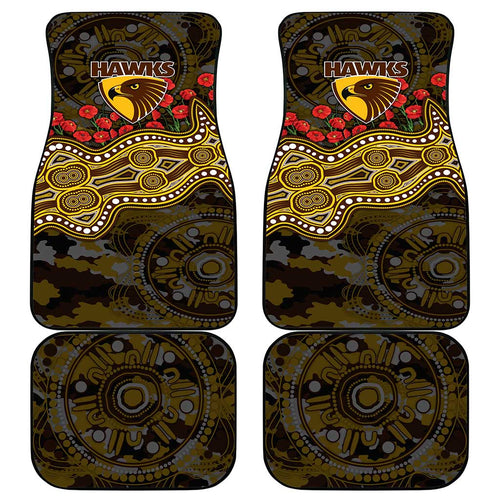 Hawthorn Hawks ANZAC Day Car Mats Indigenous Dot Art with Poppy Flower Tribute