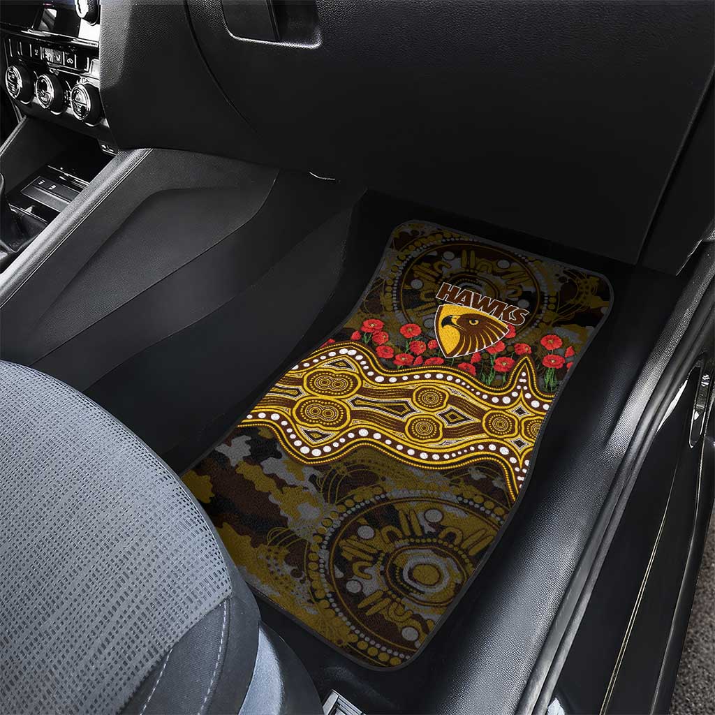 Hawthorn Hawks ANZAC Day Car Mats Indigenous Dot Art with Poppy Flower Tribute