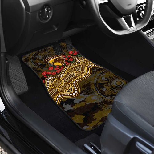 Hawthorn Hawks ANZAC Day Car Mats Indigenous Dot Art with Poppy Flower Tribute