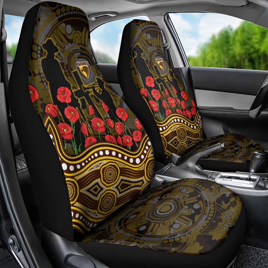 Hawthorn Hawks ANZAC Day Car Seat Cover Indigenous Dot Art with Poppy Flower Tribute