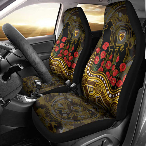 Hawthorn Hawks ANZAC Day Car Seat Cover Indigenous Dot Art with Poppy Flower Tribute