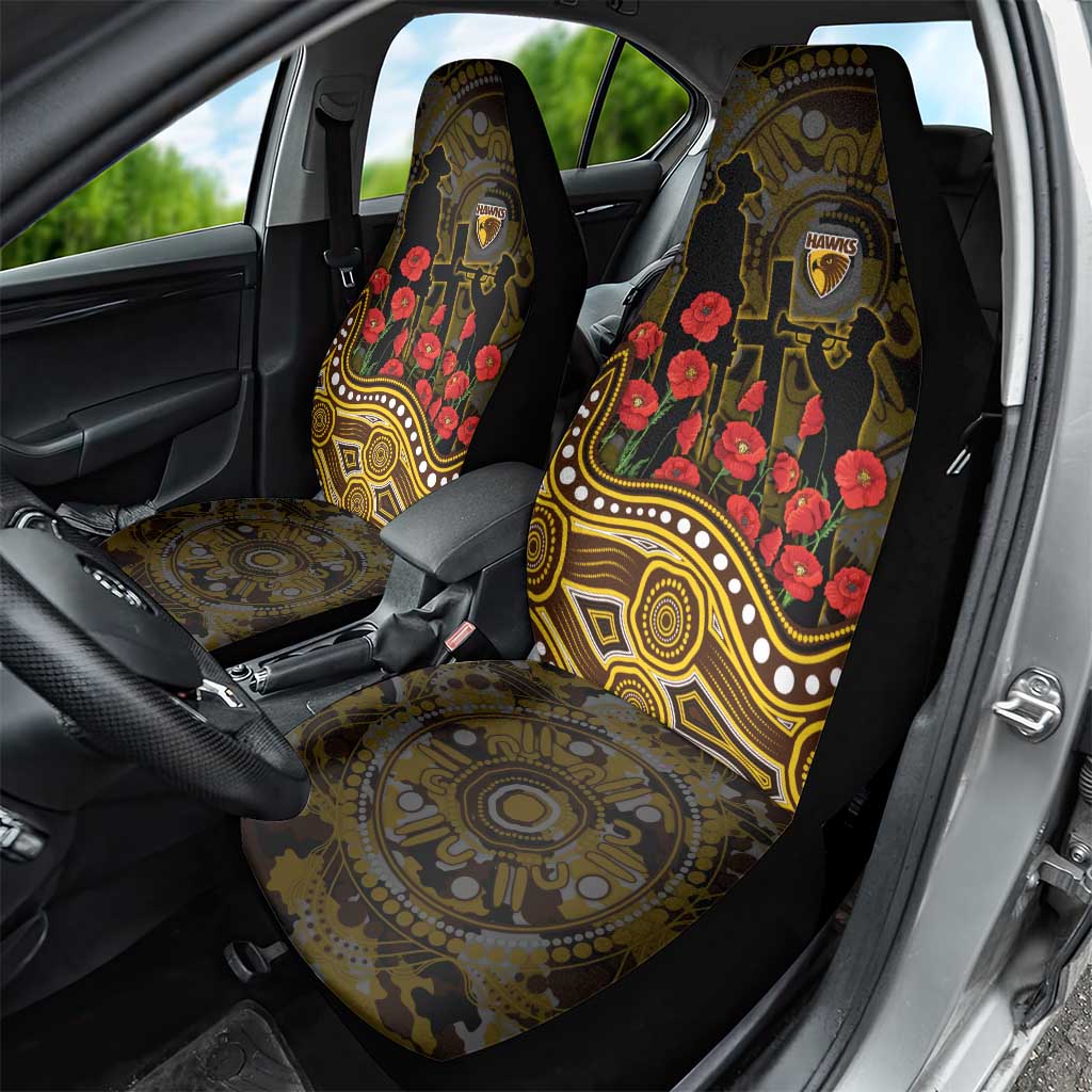 Hawthorn Hawks ANZAC Day Car Seat Cover Indigenous Dot Art with Poppy Flower Tribute
