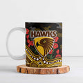 Hawthorn Hawks ANZAC Day Ceramic Mug Indigenous Dot Art with Poppy Flower Tribute