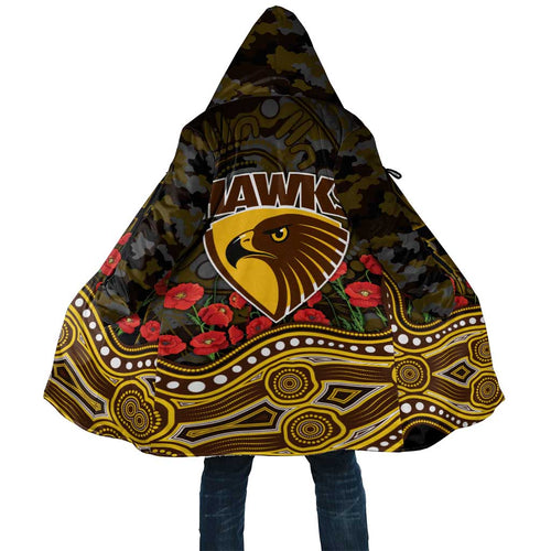 Hawthorn Hawks ANZAC Day Cloak Indigenous Dot Art with Poppy Flower Tribute