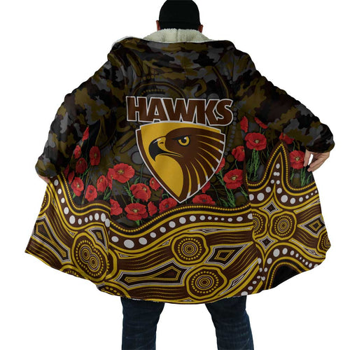 Hawthorn Hawks ANZAC Day Cloak Indigenous Dot Art with Poppy Flower Tribute