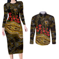 Hawthorn Hawks ANZAC Day Couples Matching Long Sleeve Bodycon Dress and Long Sleeve Button Shirt Indigenous Dot Art with Poppy Flower Tribute