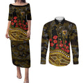 Hawthorn Hawks ANZAC Day Couples Matching Puletasi and Long Sleeve Button Shirt Indigenous Dot Art with Poppy Flower Tribute