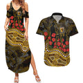 Hawthorn Hawks ANZAC Day Couples Matching Summer Maxi Dress and Hawaiian Shirt Indigenous Dot Art with Poppy Flower Tribute