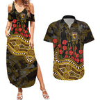 Hawthorn Hawks ANZAC Day Couples Matching Summer Maxi Dress and Hawaiian Shirt Indigenous Dot Art with Poppy Flower Tribute