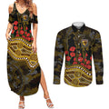 Hawthorn Hawks ANZAC Day Couples Matching Summer Maxi Dress and Long Sleeve Button Shirt Indigenous Dot Art with Poppy Flower Tribute