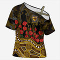 Hawthorn Hawks ANZAC Day Cross Shoulder Shirt Indigenous Dot Art with Poppy Flower Tribute