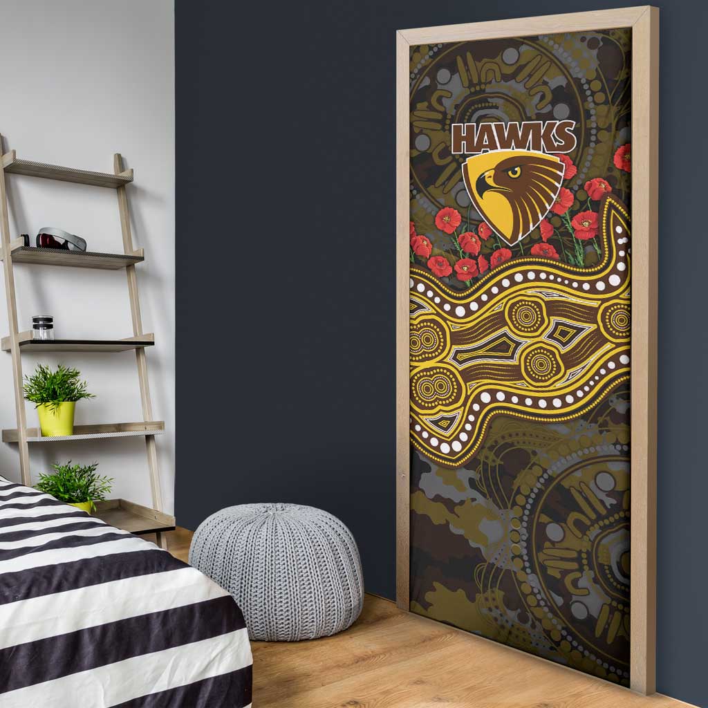 Hawthorn Hawks ANZAC Day Door Cover Indigenous Dot Art with Poppy Flower Tribute