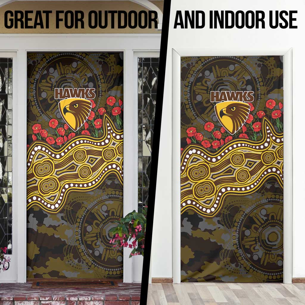 Hawthorn Hawks ANZAC Day Door Cover Indigenous Dot Art with Poppy Flower Tribute