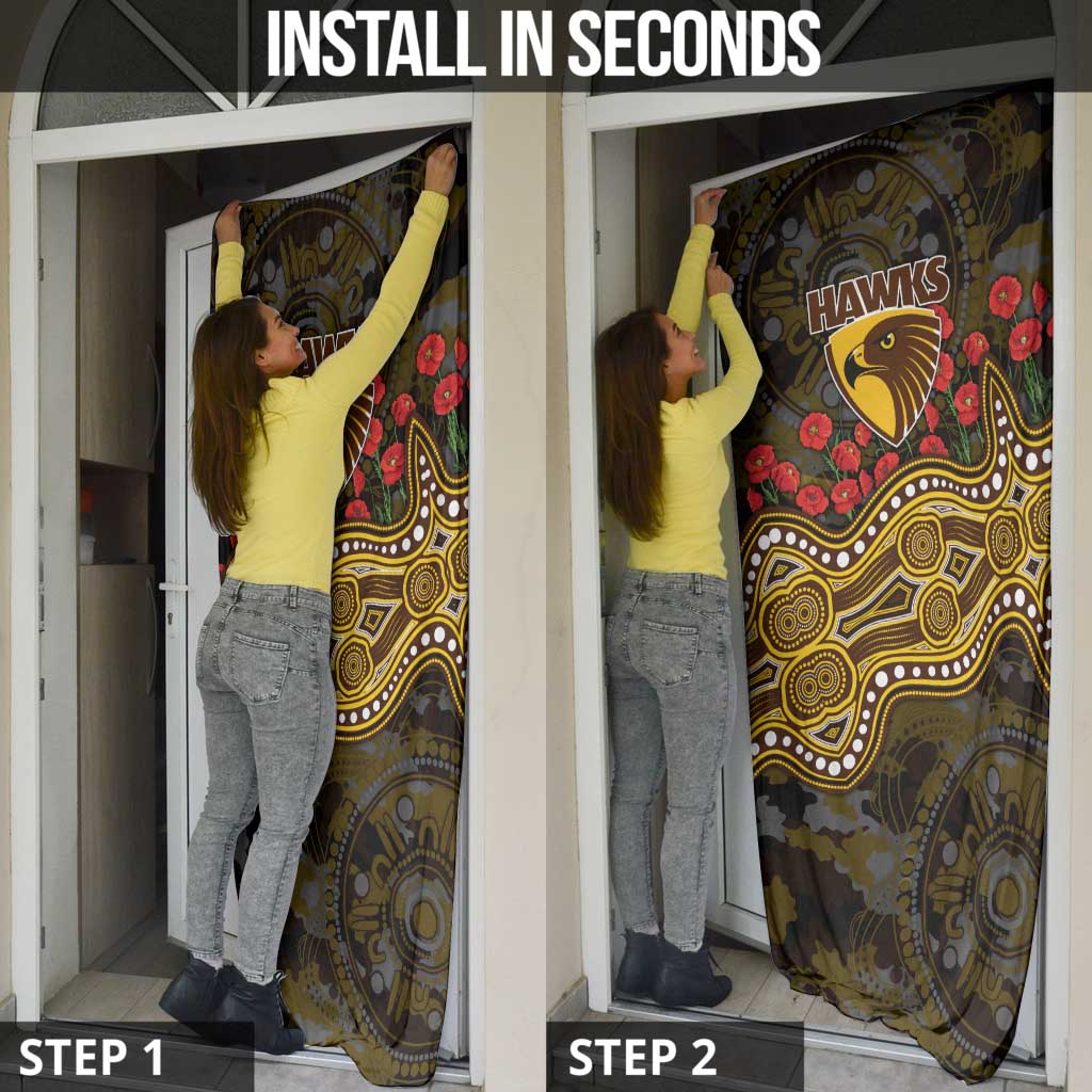 Hawthorn Hawks ANZAC Day Door Cover Indigenous Dot Art with Poppy Flower Tribute