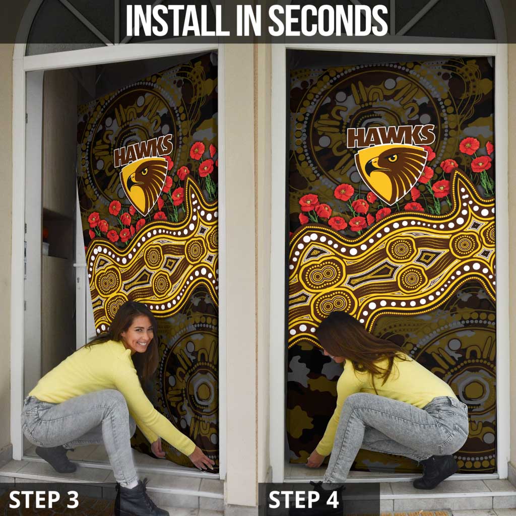Hawthorn Hawks ANZAC Day Door Cover Indigenous Dot Art with Poppy Flower Tribute