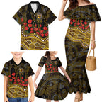 Hawthorn Hawks ANZAC Day Family Matching Mermaid Dress and Hawaiian Shirt Indigenous Dot Art with Poppy Flower Tribute