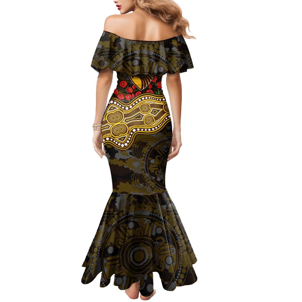 Hawthorn Hawks ANZAC Day Family Matching Mermaid Dress and Hawaiian Shirt Indigenous Dot Art with Poppy Flower Tribute