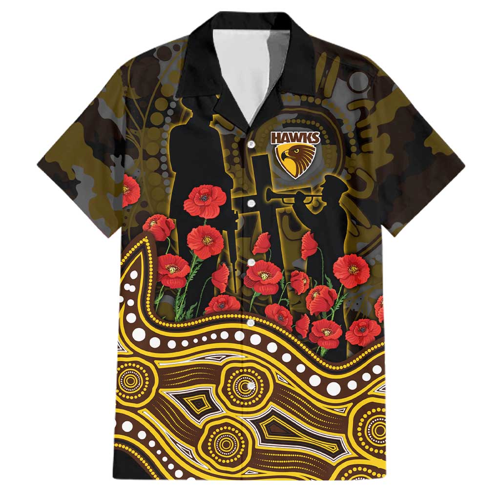 Hawthorn Hawks ANZAC Day Family Matching Off Shoulder Maxi Dress and Hawaiian Shirt Indigenous Dot Art with Poppy Flower Tribute