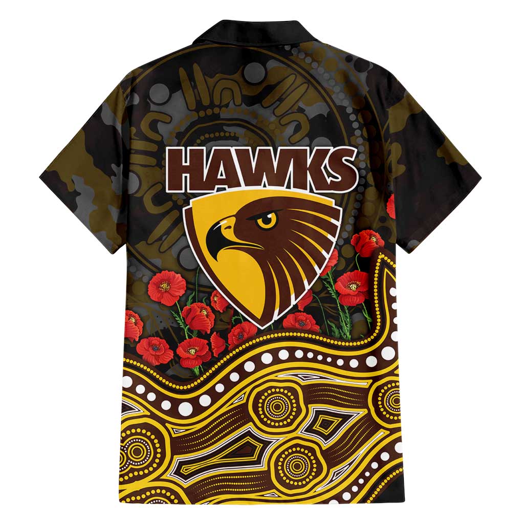 Hawthorn Hawks ANZAC Day Family Matching Off Shoulder Maxi Dress and Hawaiian Shirt Indigenous Dot Art with Poppy Flower Tribute