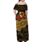 Hawthorn Hawks ANZAC Day Family Matching Off Shoulder Maxi Dress and Hawaiian Shirt Indigenous Dot Art with Poppy Flower Tribute
