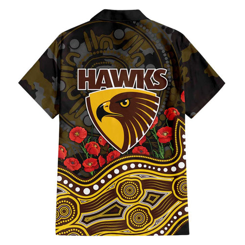 Hawthorn Hawks ANZAC Day Family Matching Off Shoulder Short Dress and Hawaiian Shirt Indigenous Dot Art with Poppy Flower Tribute