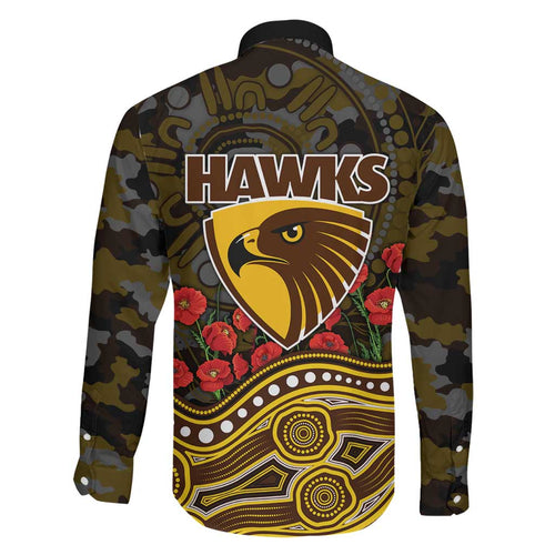 Hawthorn Hawks ANZAC Day Family Matching Off Shoulder Short Dress and Hawaiian Shirt Indigenous Dot Art with Poppy Flower Tribute