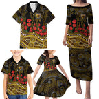 Hawthorn Hawks ANZAC Day Family Matching Puletasi and Hawaiian Shirt Indigenous Dot Art with Poppy Flower Tribute
