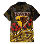 Hawthorn Hawks ANZAC Day Family Matching Puletasi and Hawaiian Shirt Indigenous Dot Art with Poppy Flower Tribute