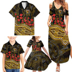 Hawthorn Hawks ANZAC Day Family Matching Summer Maxi Dress and Hawaiian Shirt Indigenous Dot Art with Poppy Flower Tribute