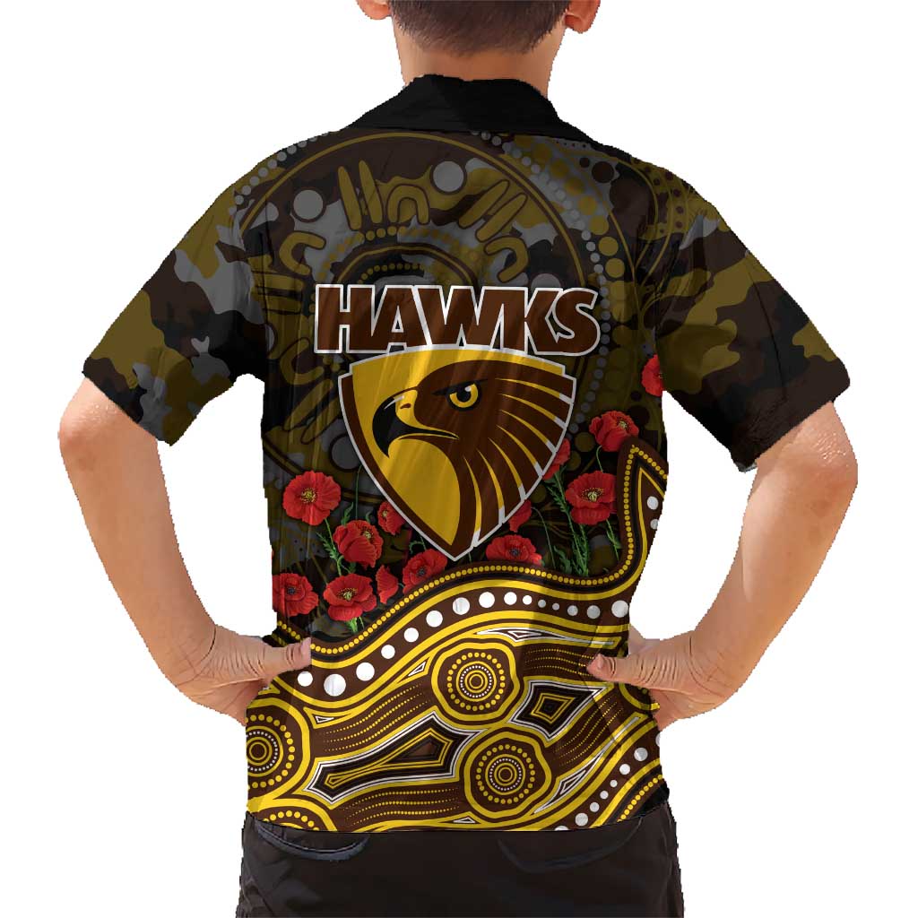 Hawthorn Hawks ANZAC Day Family Matching Summer Maxi Dress and Hawaiian Shirt Indigenous Dot Art with Poppy Flower Tribute