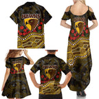 Hawthorn Hawks ANZAC Day Family Matching Summer Maxi Dress and Hawaiian Shirt Indigenous Dot Art with Poppy Flower Tribute