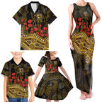 Hawthorn Hawks ANZAC Day Family Matching Tank Maxi Dress and Hawaiian Shirt Indigenous Dot Art with Poppy Flower Tribute