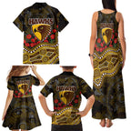 Hawthorn Hawks ANZAC Day Family Matching Tank Maxi Dress and Hawaiian Shirt Indigenous Dot Art with Poppy Flower Tribute