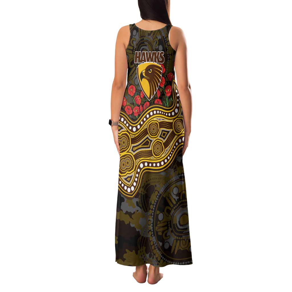 Hawthorn Hawks ANZAC Day Family Matching Tank Maxi Dress and Hawaiian Shirt Indigenous Dot Art with Poppy Flower Tribute