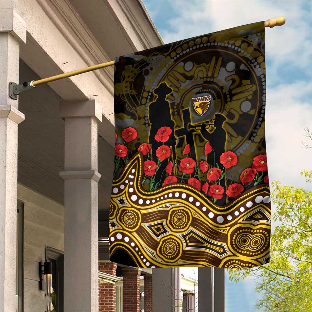 Hawthorn Hawks ANZAC Day Garden Flag Indigenous Dot Art with Poppy Flower Tribute