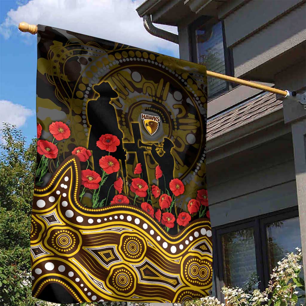 Hawthorn Hawks ANZAC Day Garden Flag Indigenous Dot Art with Poppy Flower Tribute