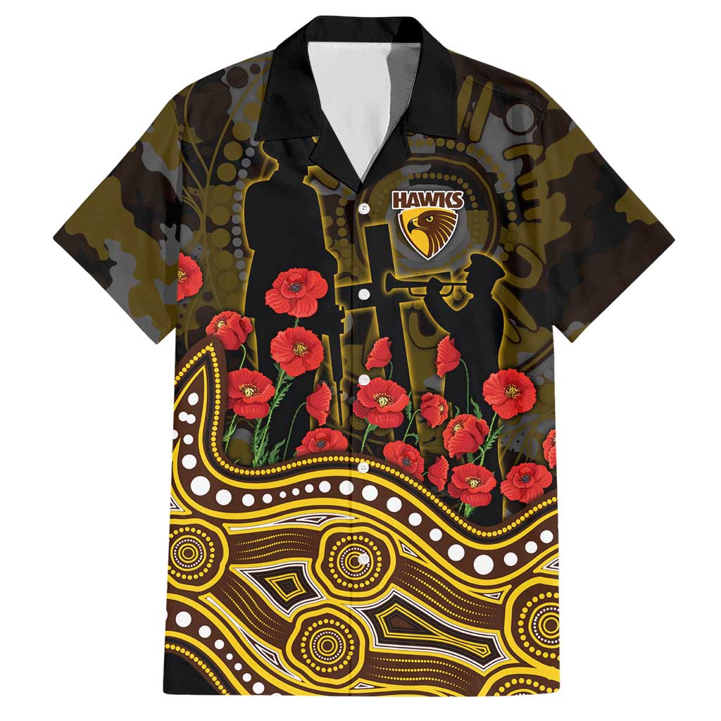 Hawthorn Hawks ANZAC Day Hawaiian Shirt Indigenous Dot Art with Poppy Flower Tribute