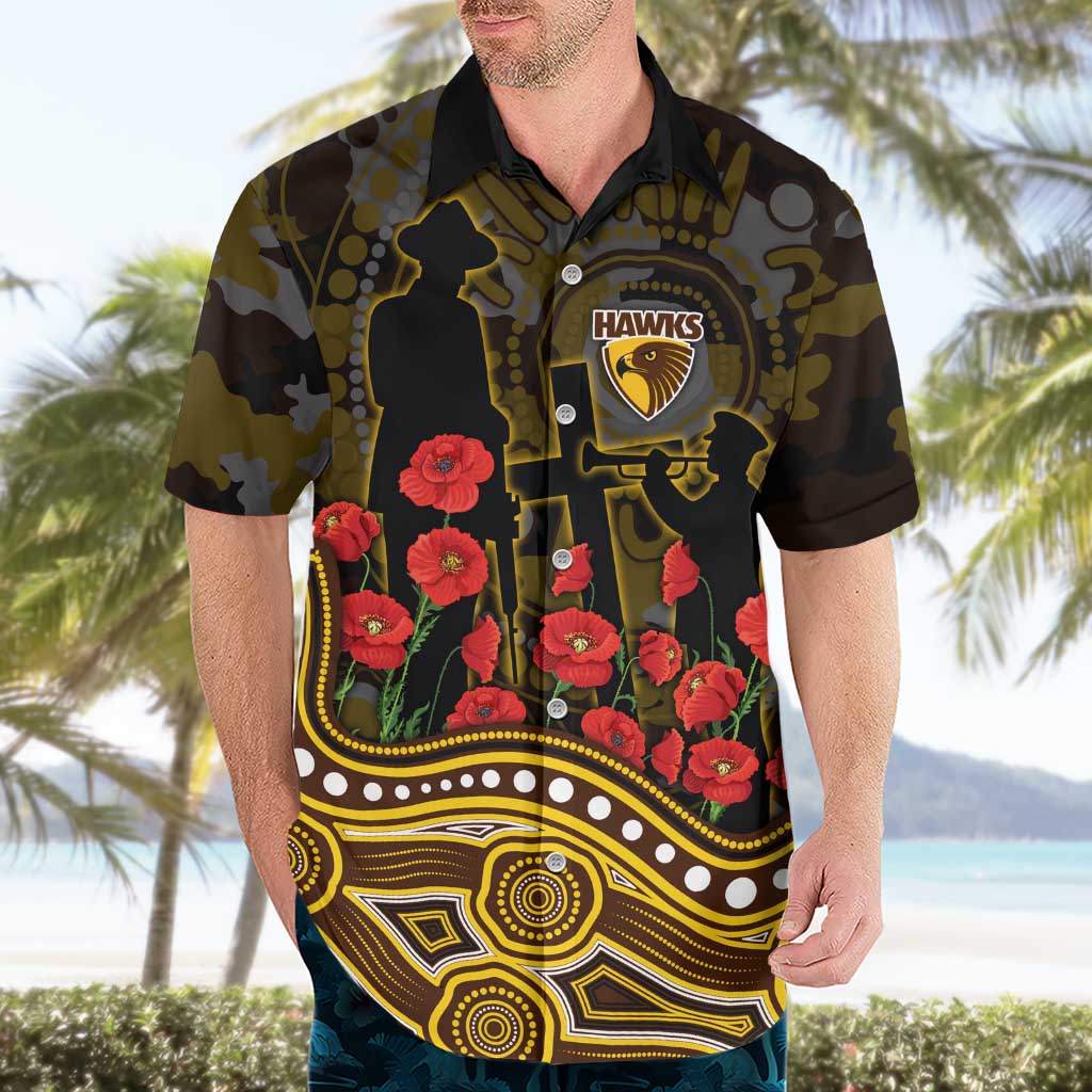Hawthorn Hawks ANZAC Day Hawaiian Shirt Indigenous Dot Art with Poppy Flower Tribute