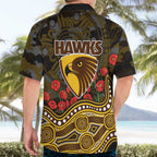 Hawthorn Hawks ANZAC Day Hawaiian Shirt Indigenous Dot Art with Poppy Flower Tribute