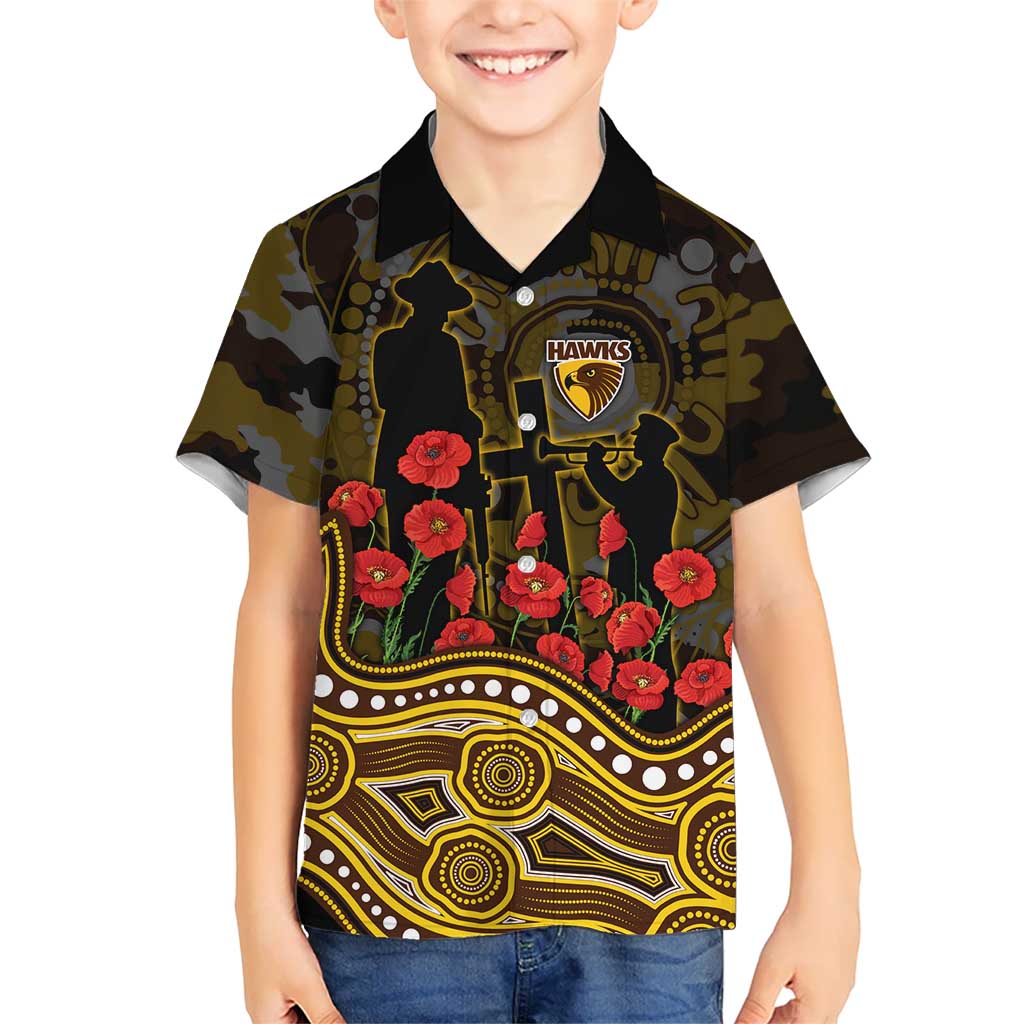 Hawthorn Hawks ANZAC Day Hawaiian Shirt Indigenous Dot Art with Poppy Flower Tribute