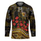Hawthorn Hawks ANZAC Day Hockey Jersey Indigenous Dot Art with Poppy Flower Tribute