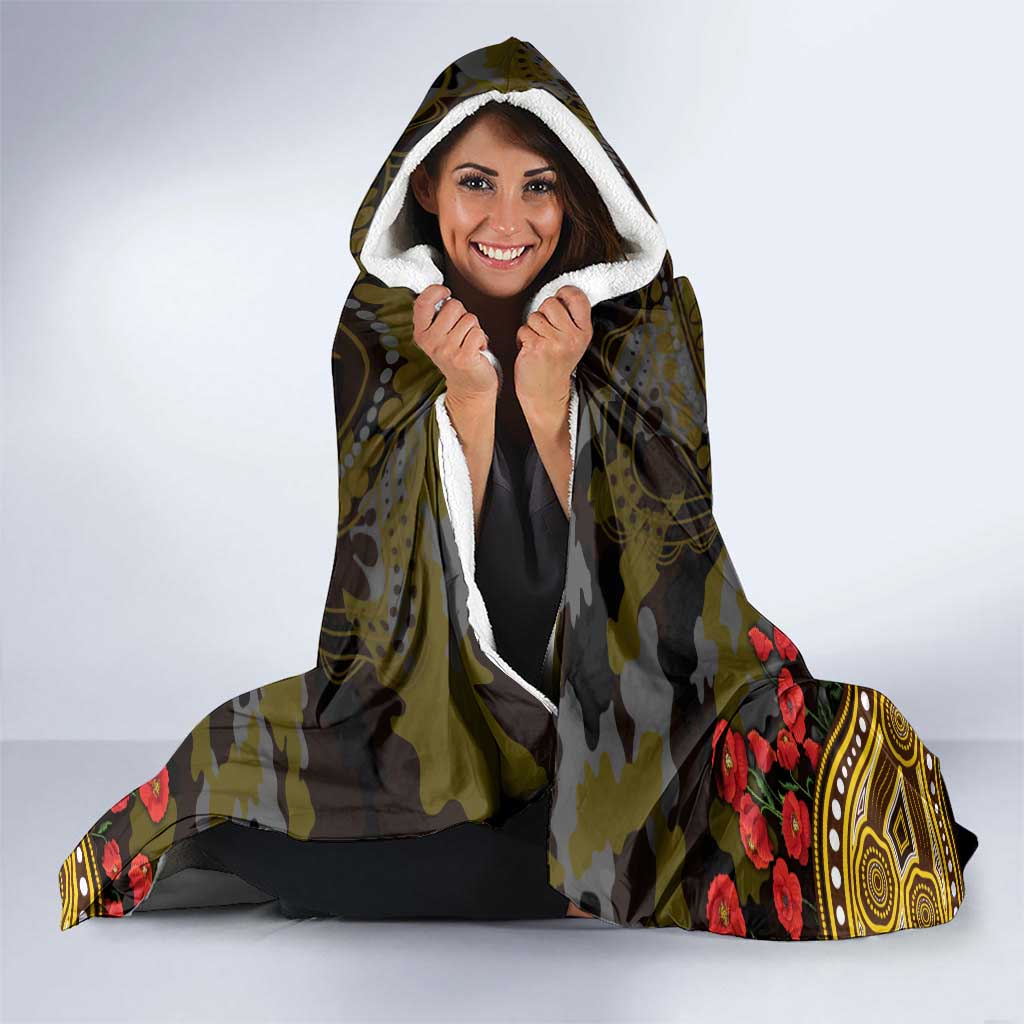 Hawthorn Hawks ANZAC Day Hooded Blanket Indigenous Dot Art with Poppy Flower Tribute