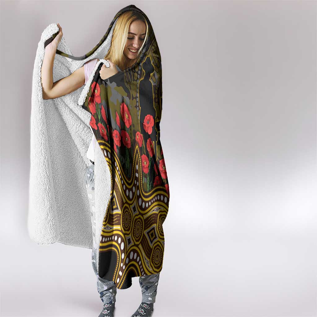 Hawthorn Hawks ANZAC Day Hooded Blanket Indigenous Dot Art with Poppy Flower Tribute