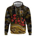 Hawthorn Hawks ANZAC Day Hoodie Indigenous Dot Art with Poppy Flower Tribute