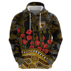 Hawthorn Hawks ANZAC Day Hoodie Indigenous Dot Art with Poppy Flower Tribute