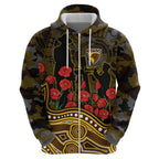 Hawthorn Hawks ANZAC Day Hoodie Indigenous Dot Art with Poppy Flower Tribute