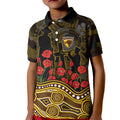 Hawthorn Hawks ANZAC Day Kid Polo Shirt Indigenous Dot Art with Poppy Flower Tribute