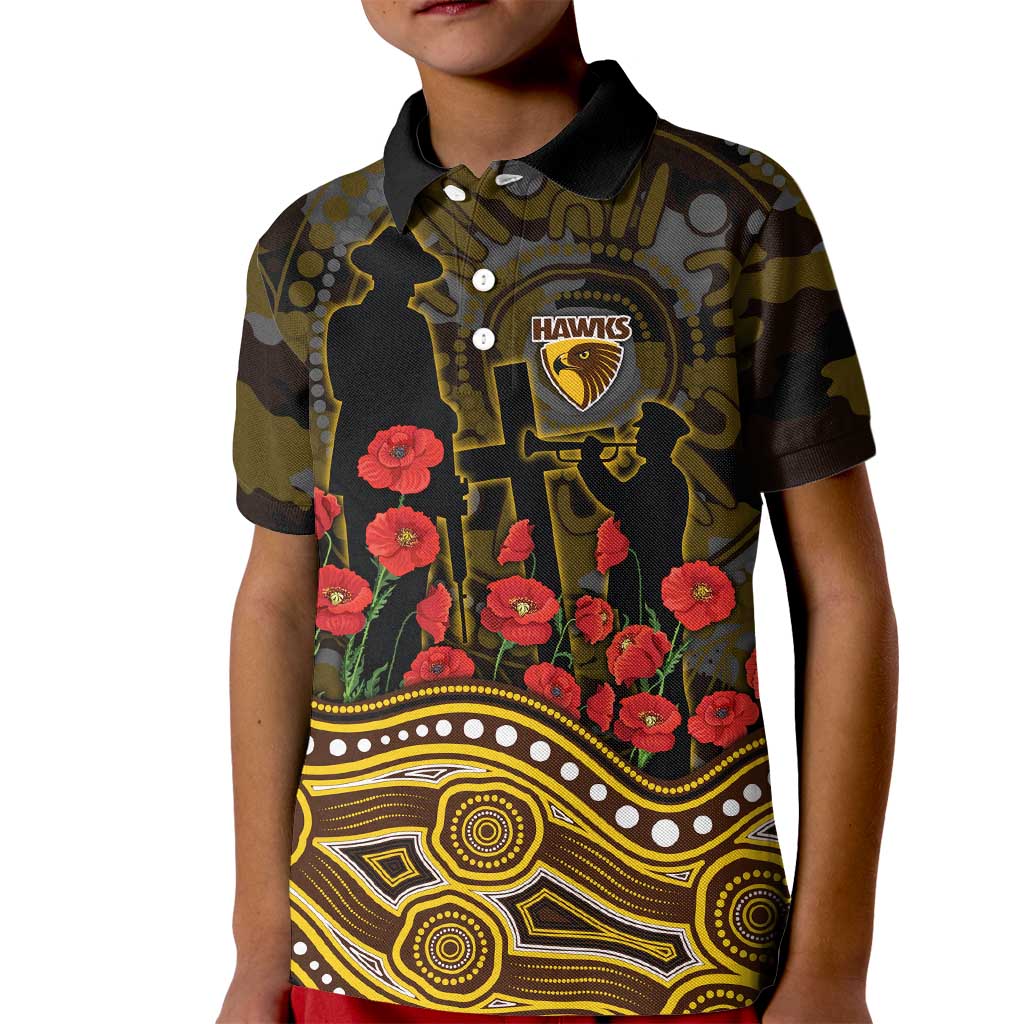 Hawthorn Hawks ANZAC Day Kid Polo Shirt Indigenous Dot Art with Poppy Flower Tribute