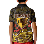 Hawthorn Hawks ANZAC Day Kid Polo Shirt Indigenous Dot Art with Poppy Flower Tribute